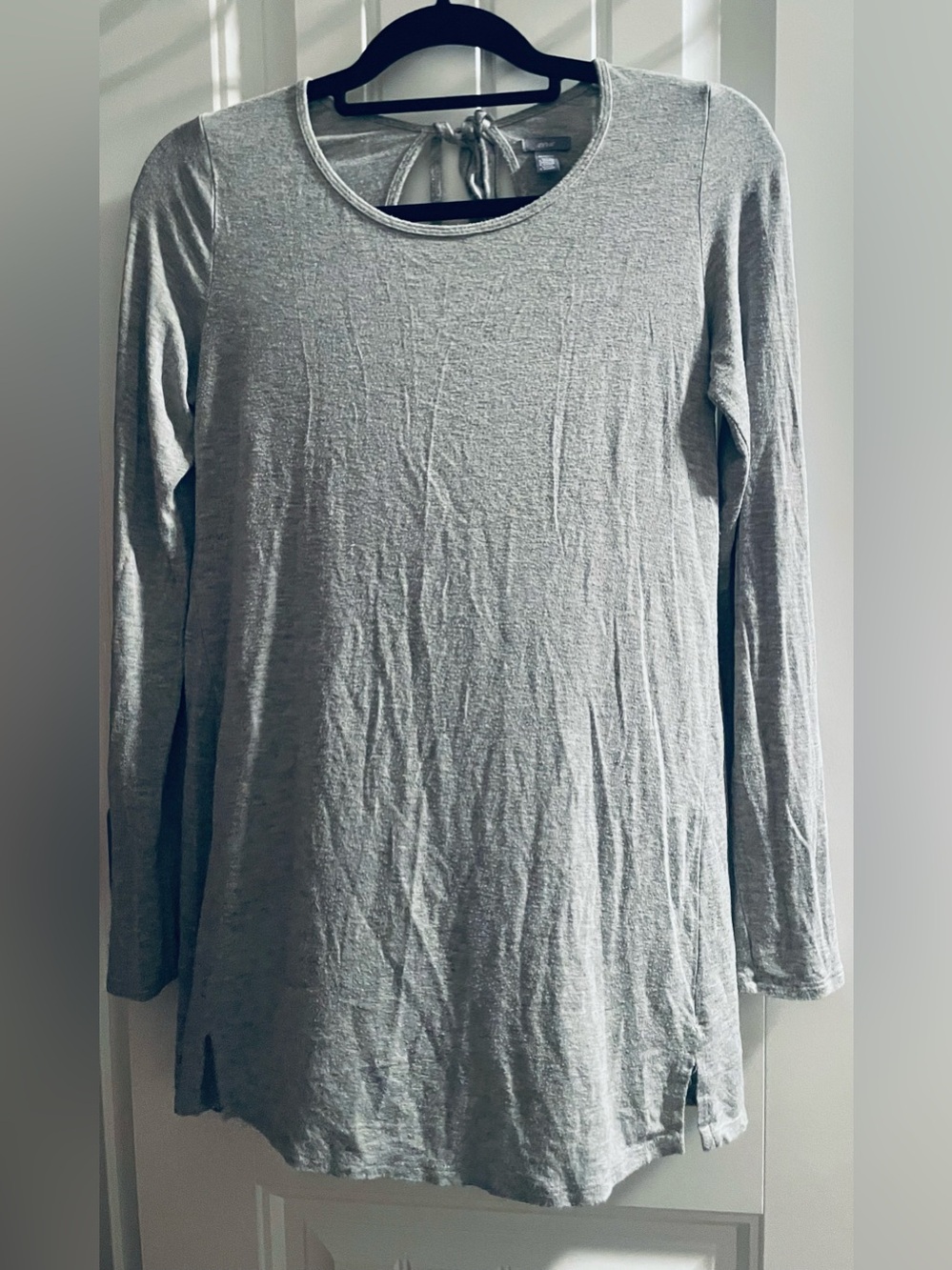 Aerie Gray Open Back Tie Long Sleeve Tunic Tee Women M